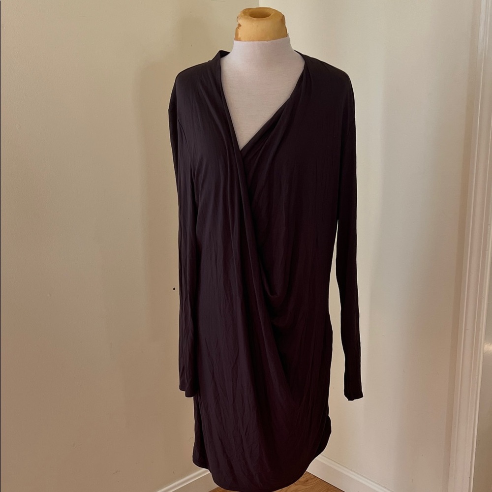 Stella Carakasi large dark brown angled scoop drapey dress.